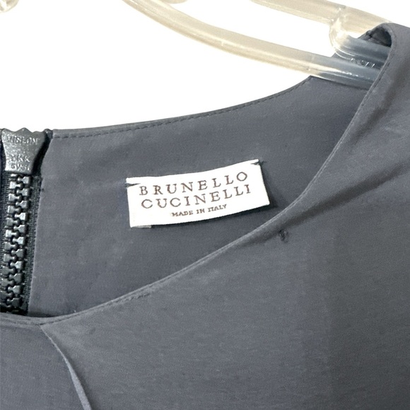 BRUNELLO CUCINELLI LONG SLEEVE SHIFT DRESS DARK GRAY STRETCH SILK
SIZE LARGE - Picture 2 of 6